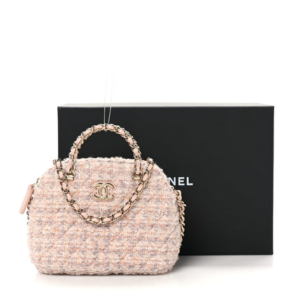Chanel Cotton Wool Tweed Sequin Quilted Shiny Coco Clutch With Chain Light Pink Beige Ecru 11 of 11