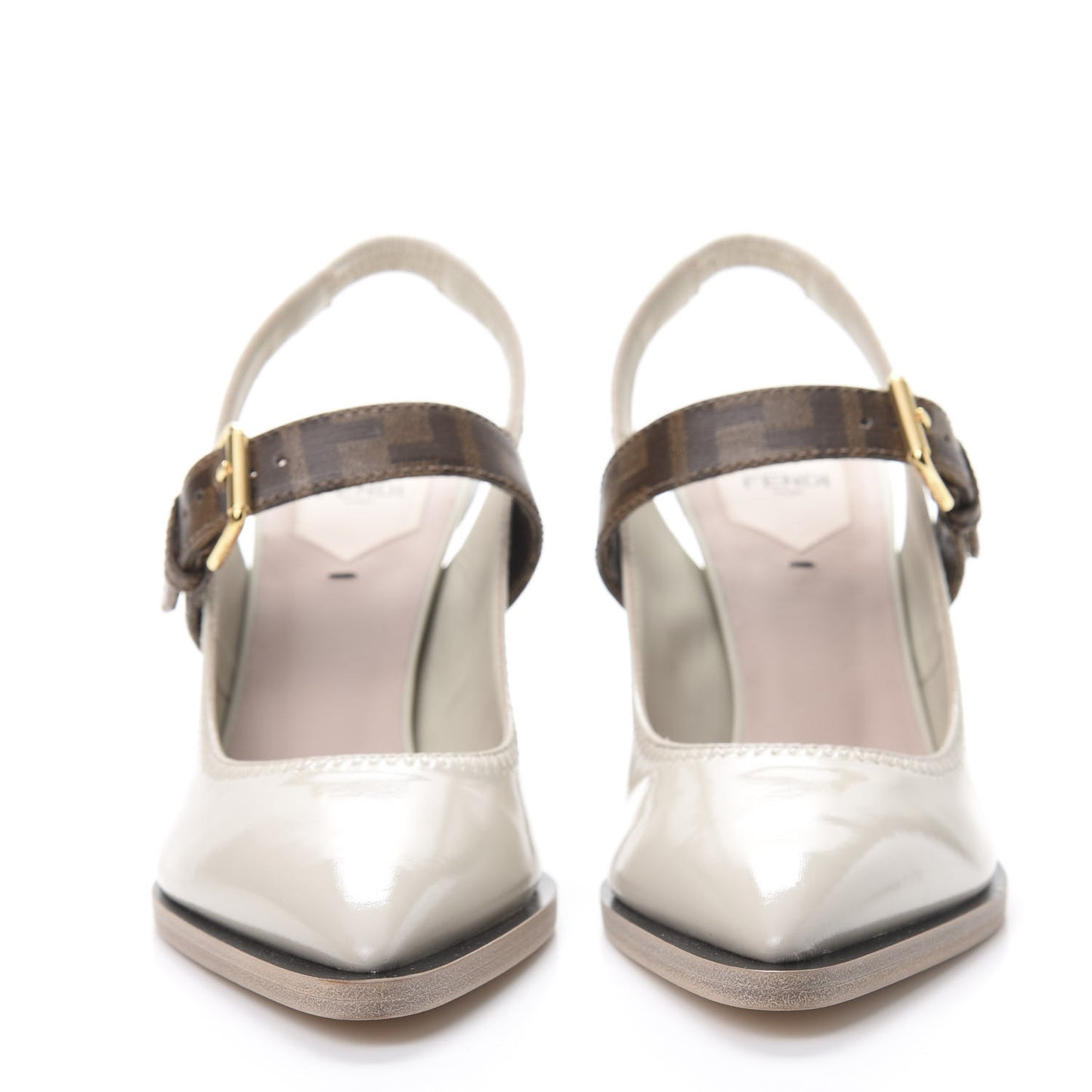 Glossy Neoprene Glazed Fabric FF FFrame Court Mary Jane Slingback Pumps 37 Pietra Tobacco Moro