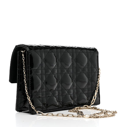 Christian Dior Patent Cannage Lady Dior Chain Pouch Black 3 of 9