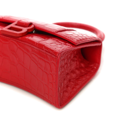 Balenciaga Shiny Calfskin Tonal B Crocodile Embossed Hourglass Top Handle Bag XS Bright Red 6 of 10