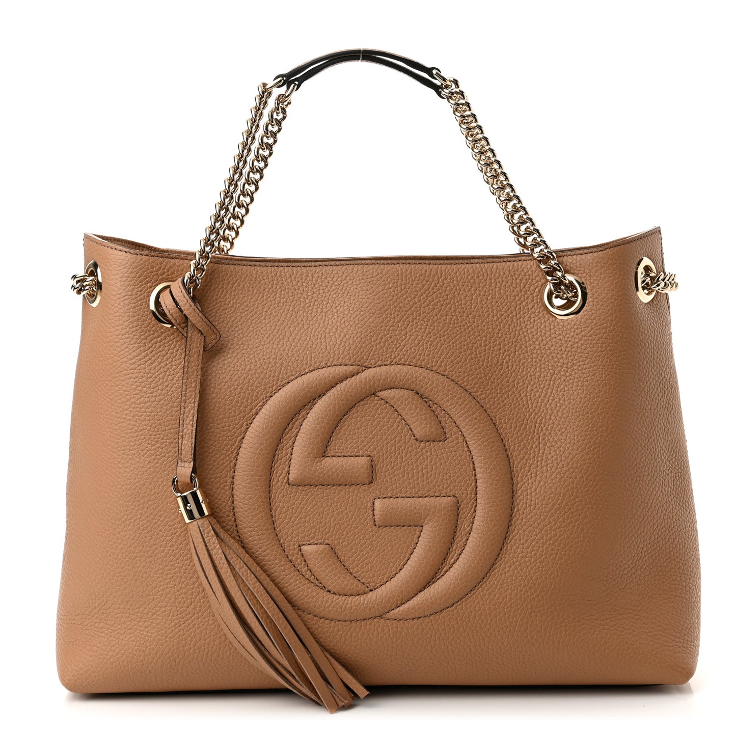 Pebbled Calfskin Medium Soho Chain Shoulder Bag Camelia