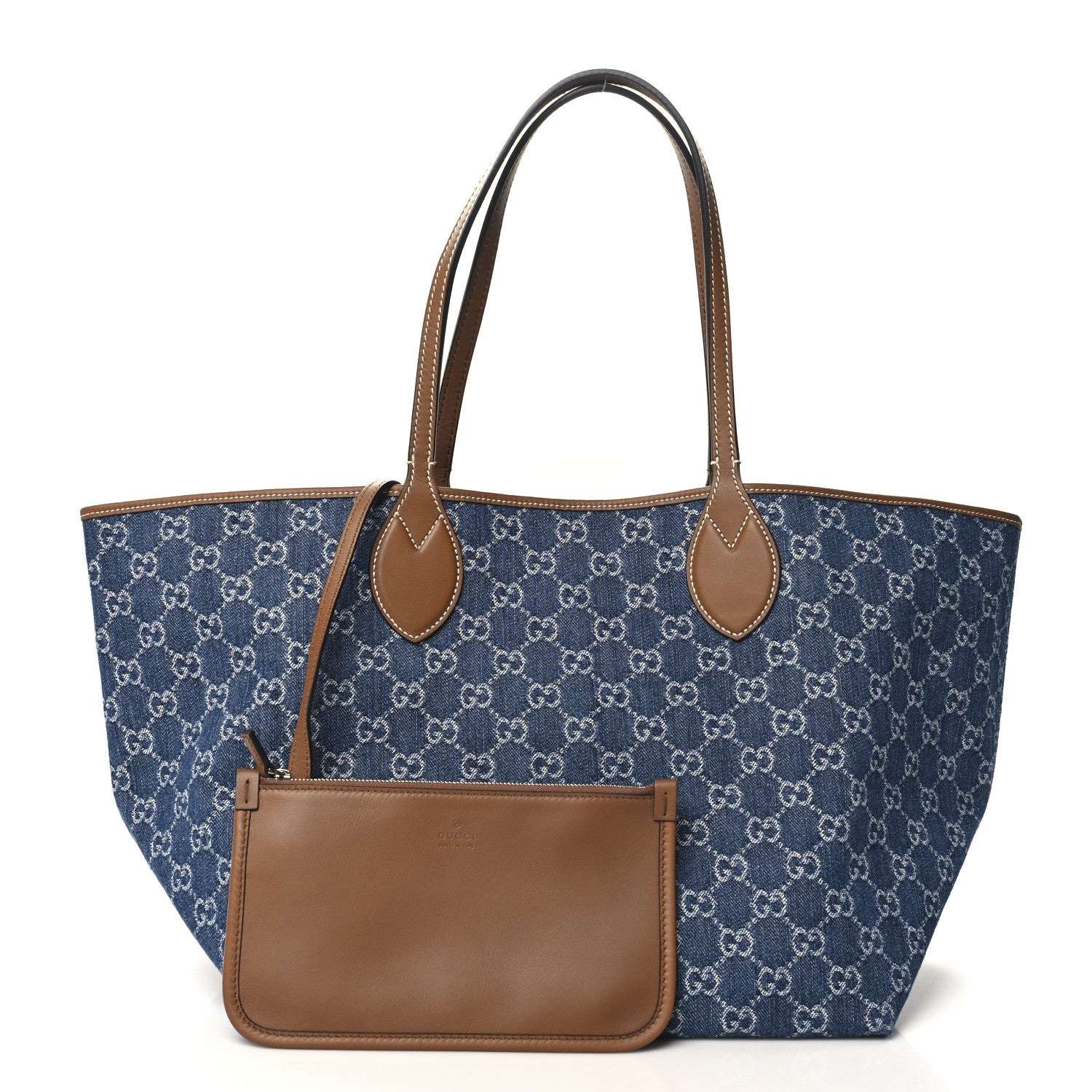 Gucci New Denim GG Monogram Calfskin Large Totissima Tote Blue 3 of 10