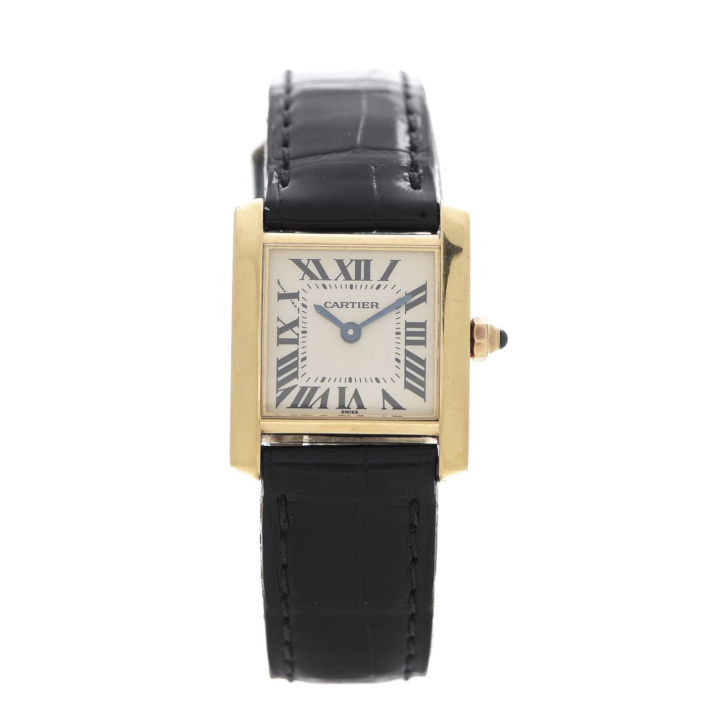 18K Yellow Gold Alligator 20mm Tank Francaise Quartz Watch