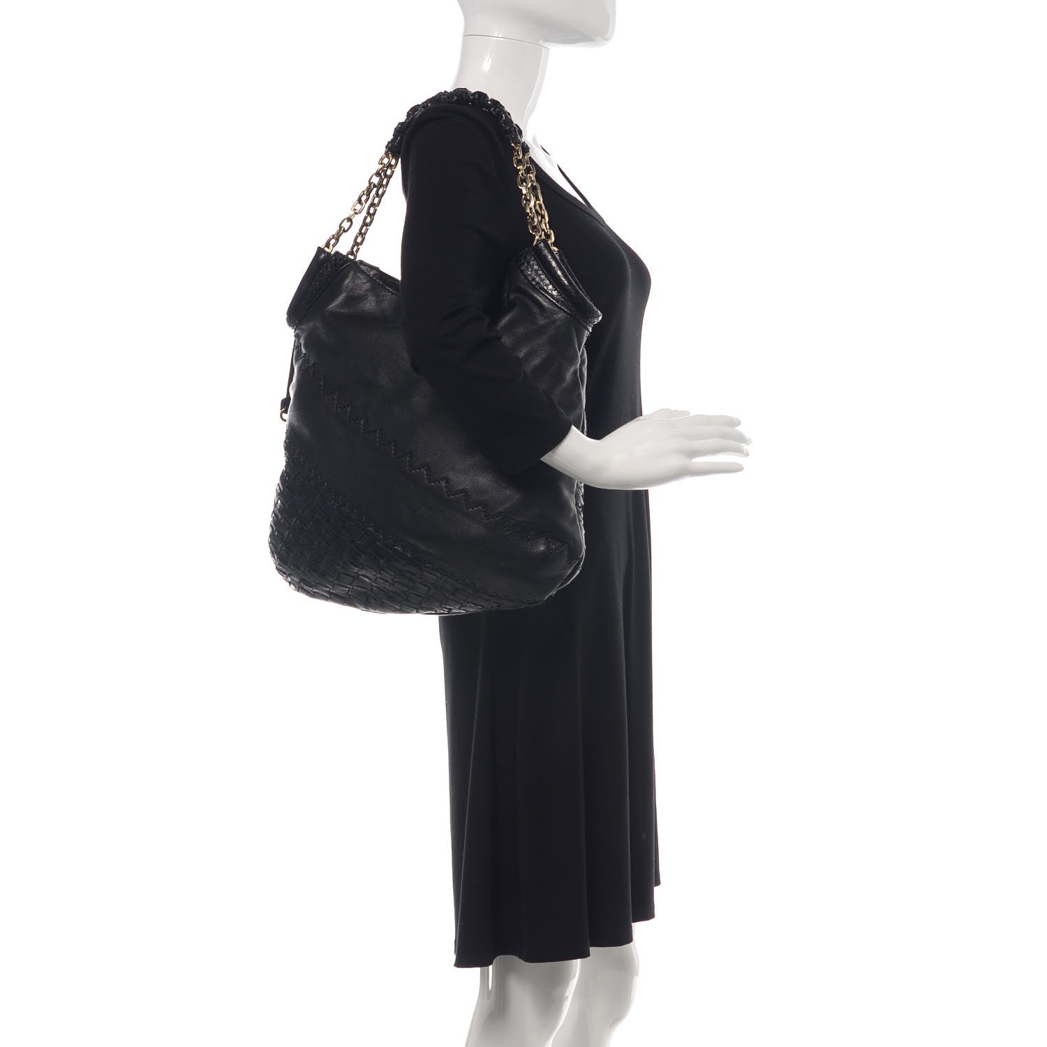 Jimmy Choo Lambskin Snakeskin Woven Hobo Black 2 of 15