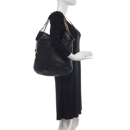 Jimmy Choo Lambskin Snakeskin Woven Hobo Black 2 of 15