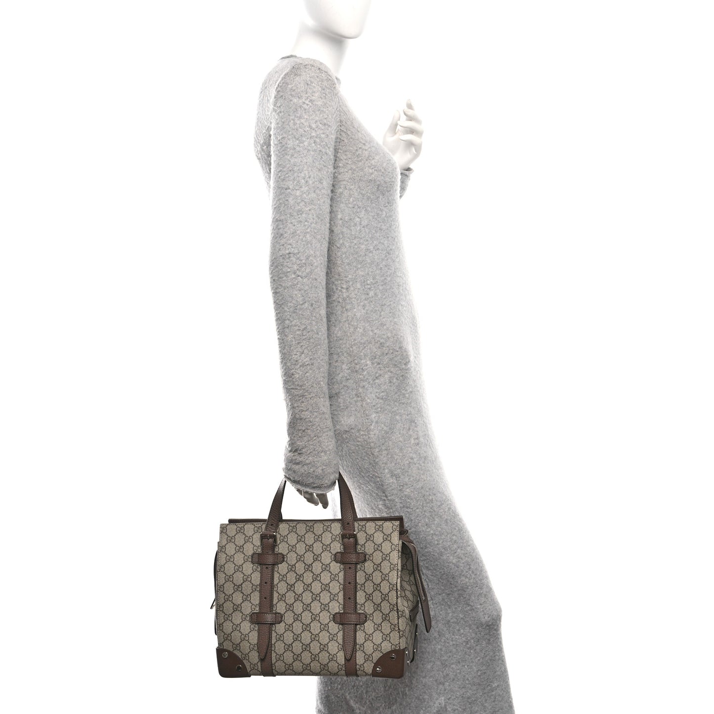 GG Supreme Monogram Textured Dollar Calfskin Small Detail Tote Beige Ebony New Acero