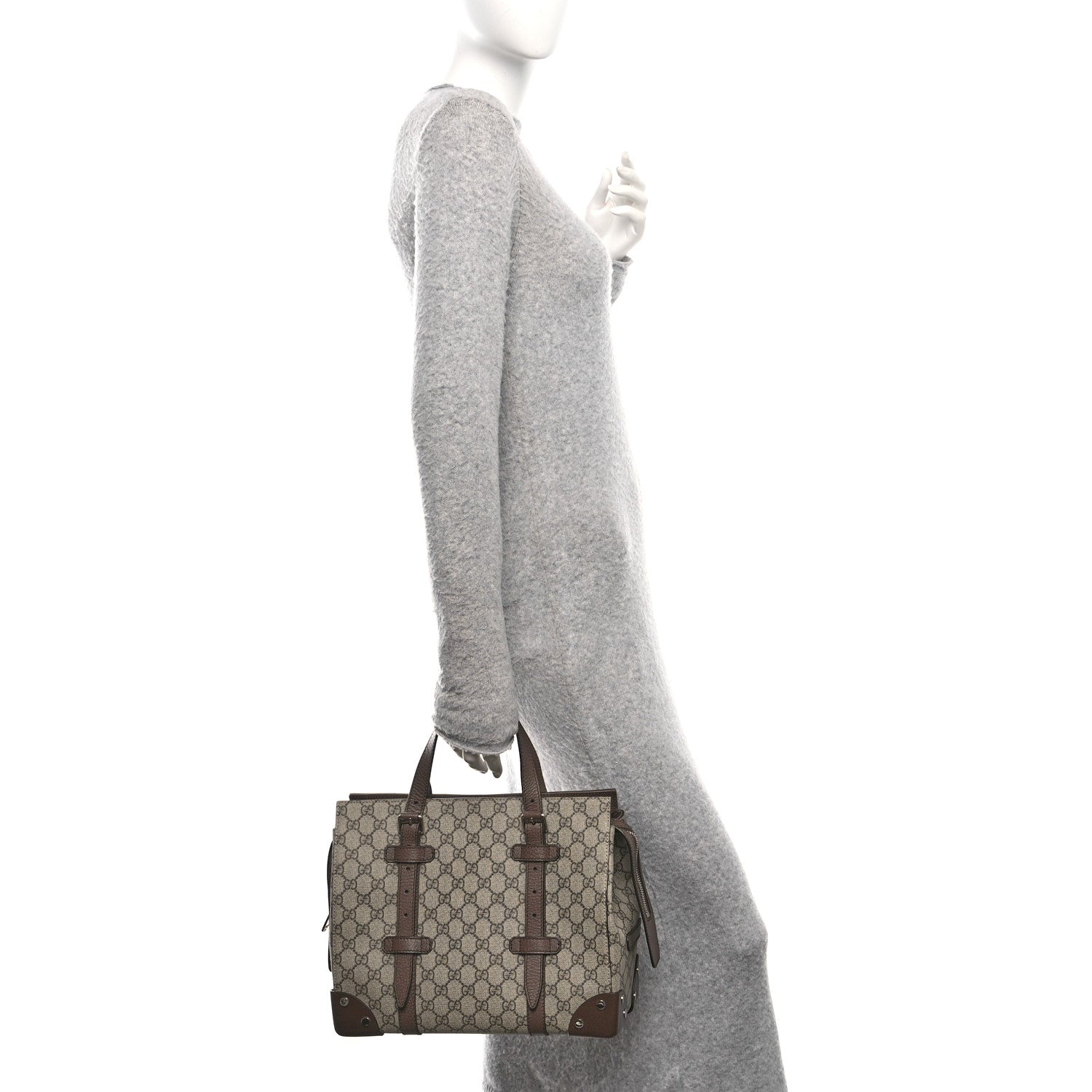 Gucci GG Supreme Monogram Textured Dollar Calfskin Small Detail Tote Beige Ebony New Acero 2 of 10