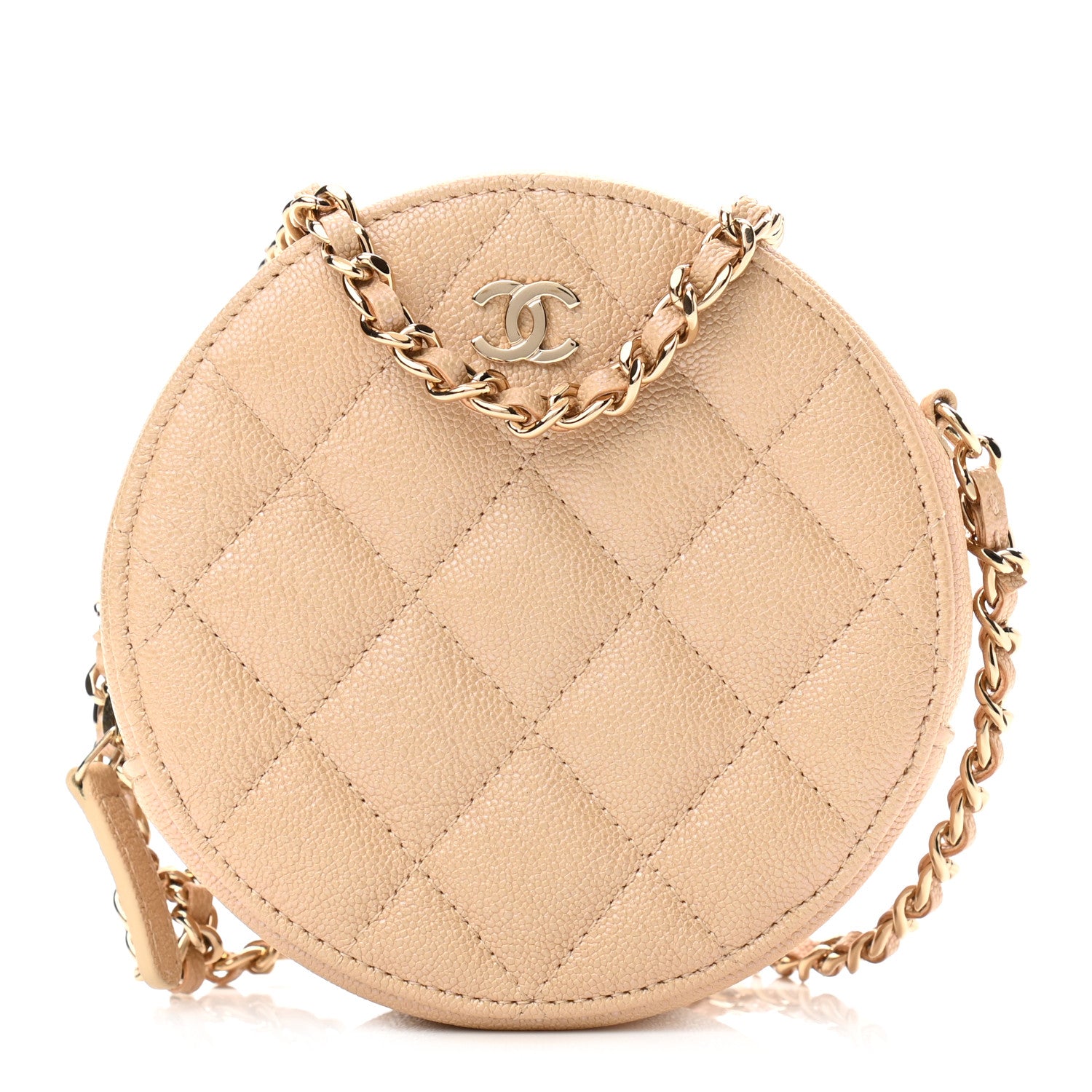 Chanel Iridescent Caviar Quilted Round Clutch With Chain Beige 1 of 11