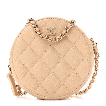 Chanel Iridescent Caviar Quilted Round Clutch With Chain Beige 1 of 11
