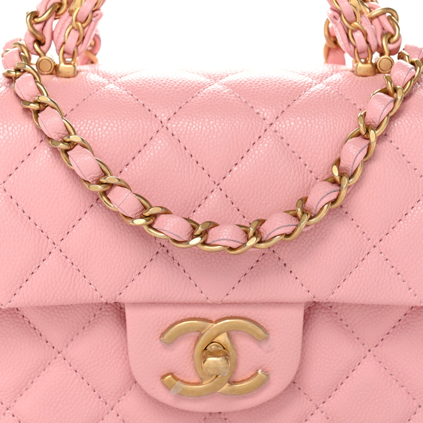 Caviar Quilted Mini Chain Top Handle Rectangular Flap Light Pink