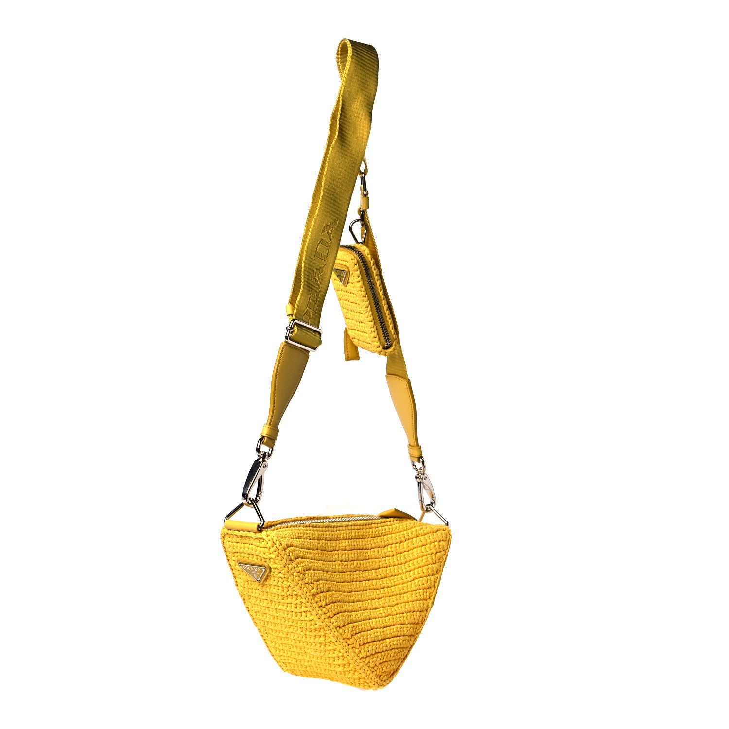 Prada Yarn Raffia Effect Crochet Triangle Shoulder Bag Giallo 3 of 12