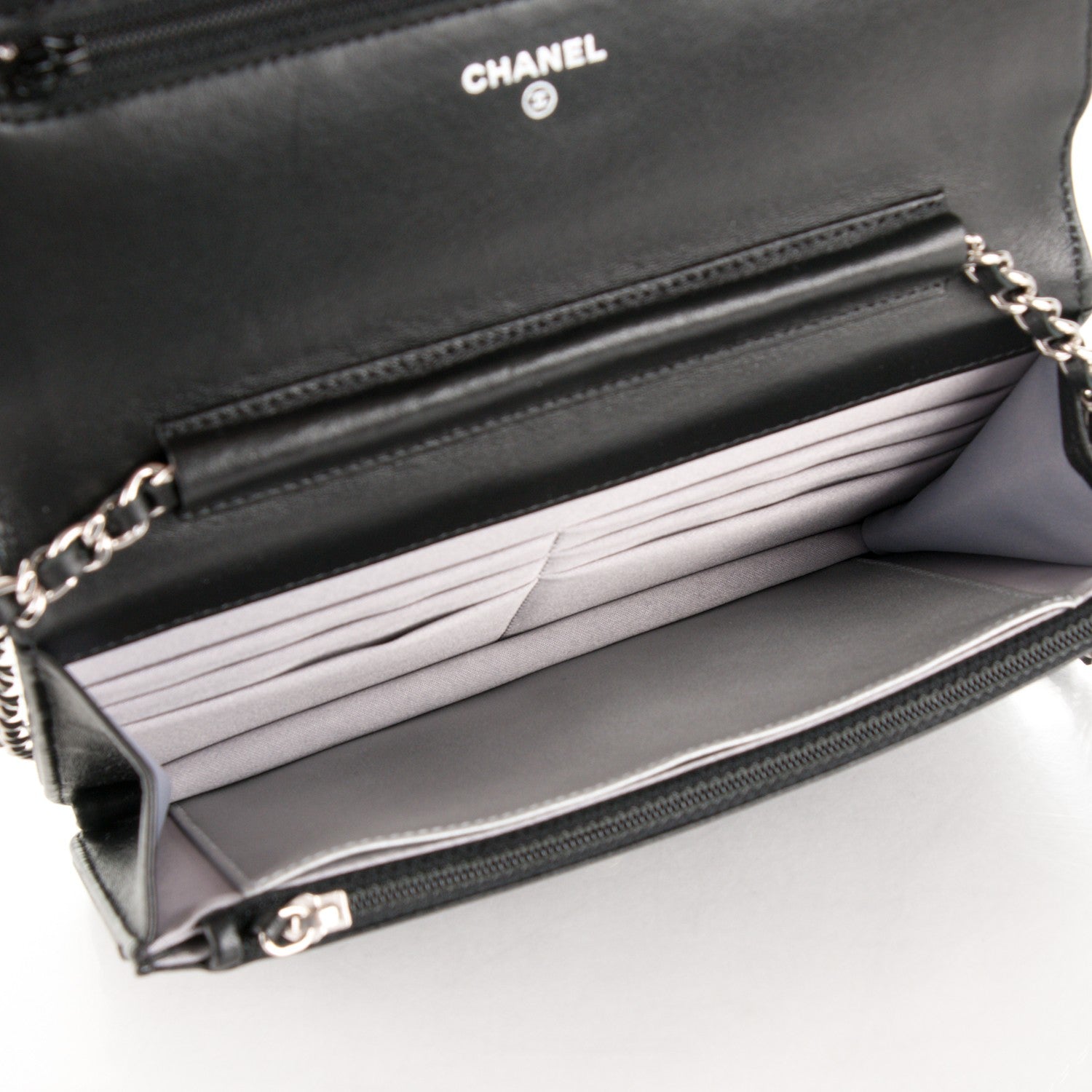 Chanel Lambskin Camellia Embossed Wallet On Chain WOC Black 5 of 8