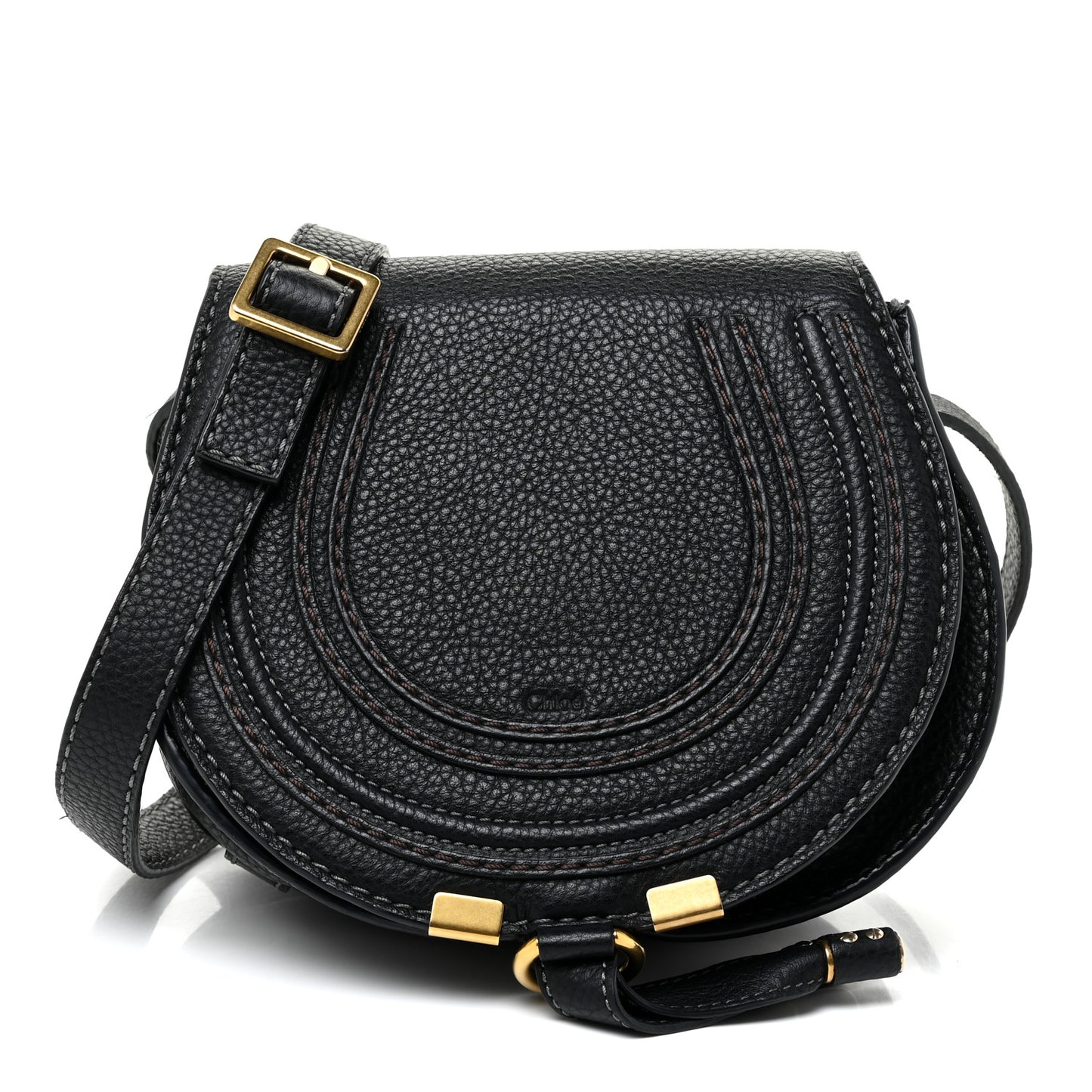 Calfskin Mini Marcie Round Crossbody Bag Black