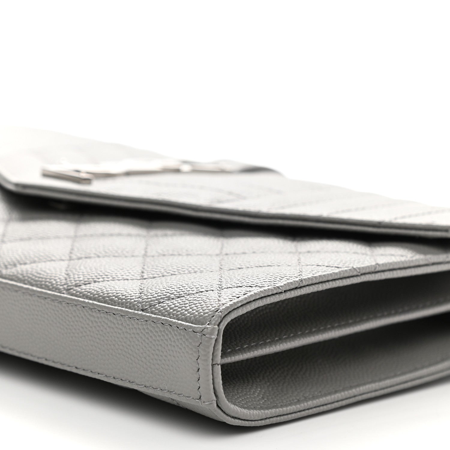 Saint Laurent Grain De Poudre Mixed Matelasse Triquilt Monogram Chain Wallet Fog 7 of 7