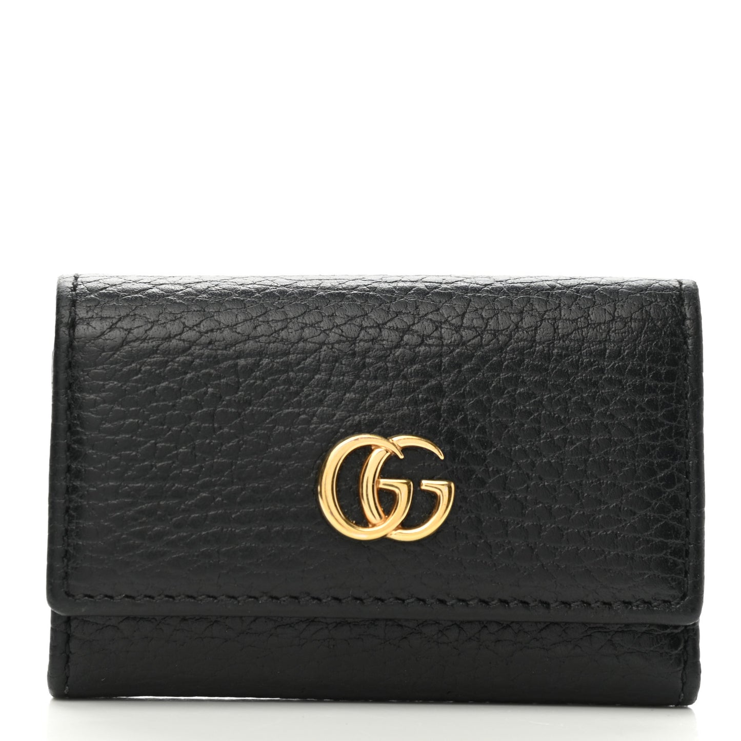 Pebbled Calfskin GG Marmont 6 Key Holder Black