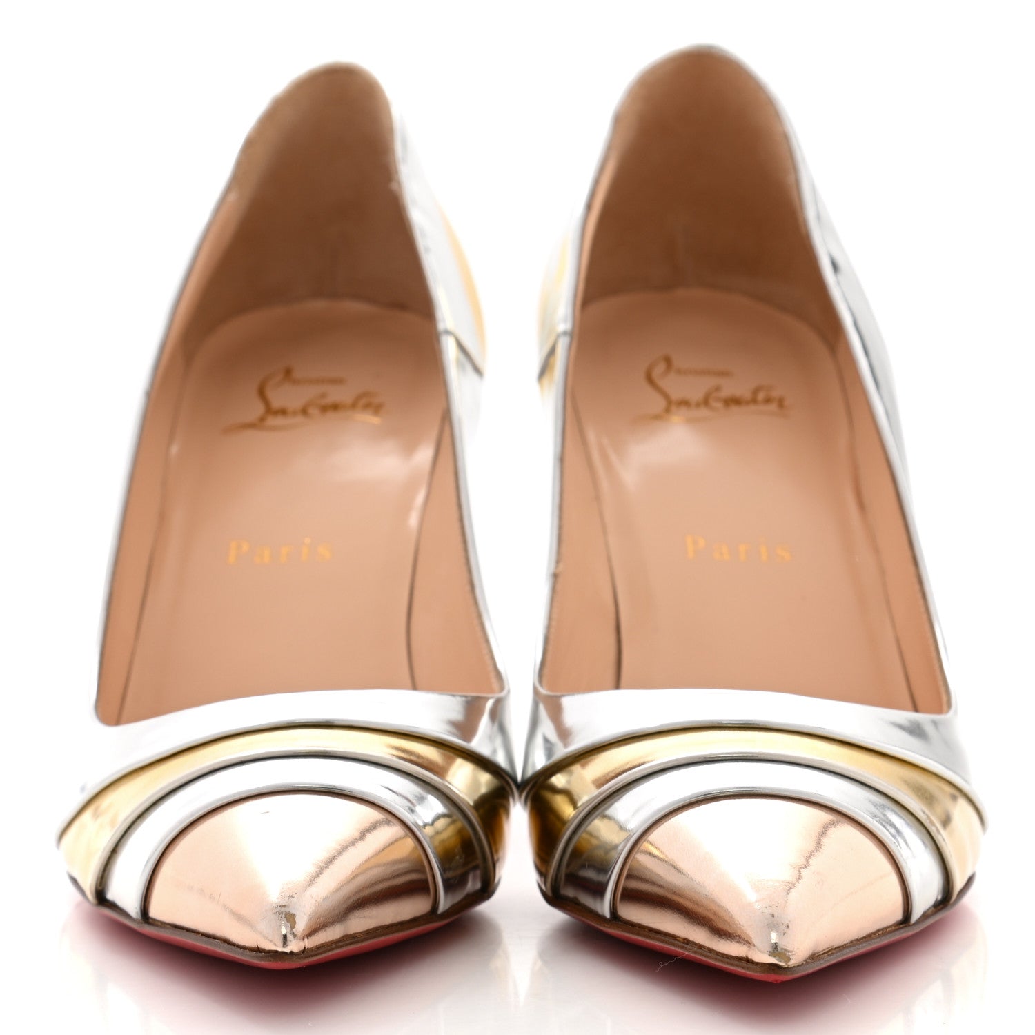 Christian Louboutin Nappa Patent Veau Mirror Eklectica 85 Pumps 38 Silver 2 of 7