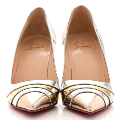Christian Louboutin Nappa Patent Veau Mirror Eklectica 85 Pumps 38 Silver 2 of 7