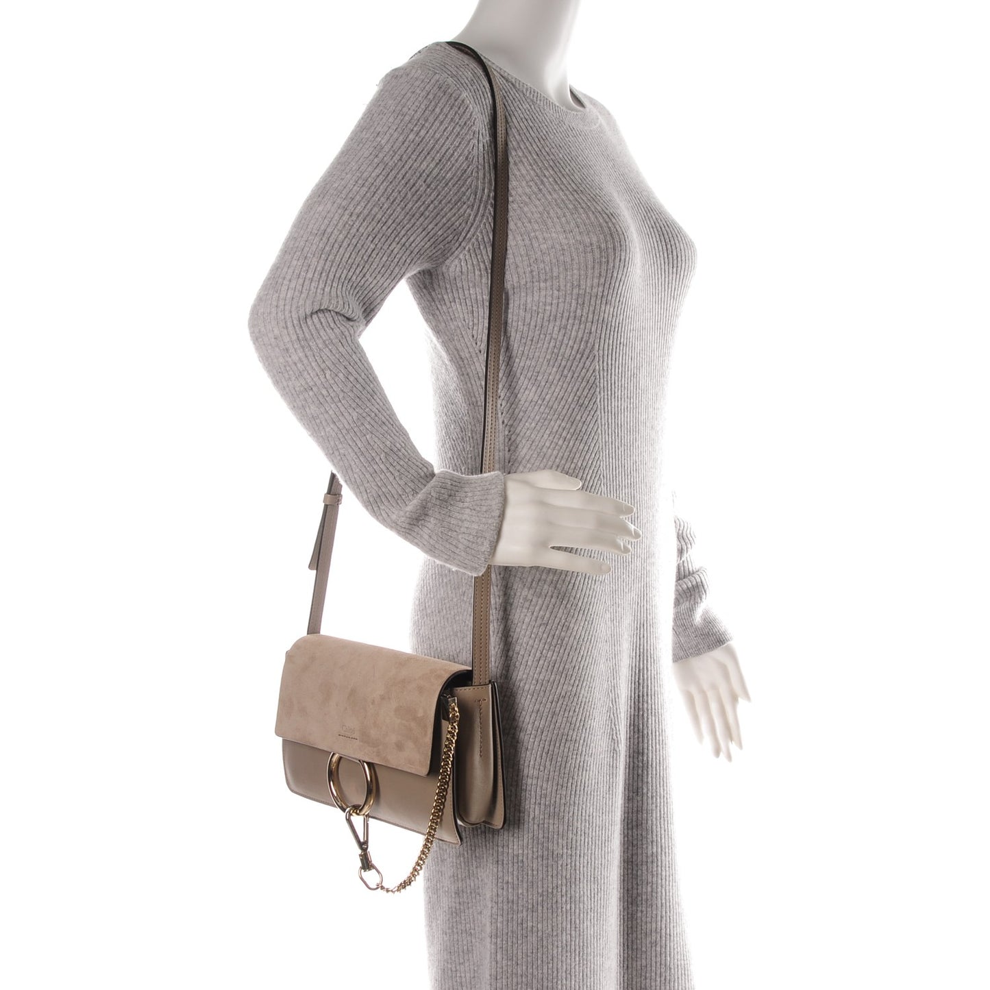 Suede Calfskin Small Faye Shoulder Bag Motty Grey