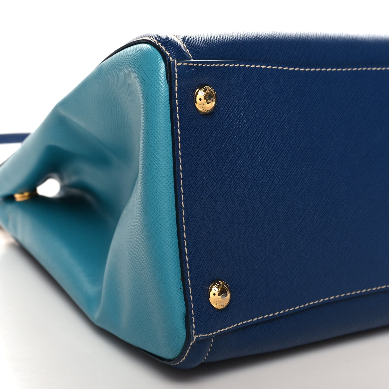 Prada Saffiano Lux Medium Bi-Color Tote Bluette Turchese 8 of 9