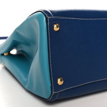 Prada Saffiano Lux Medium Bi-Color Tote Bluette Turchese 8 of 9
