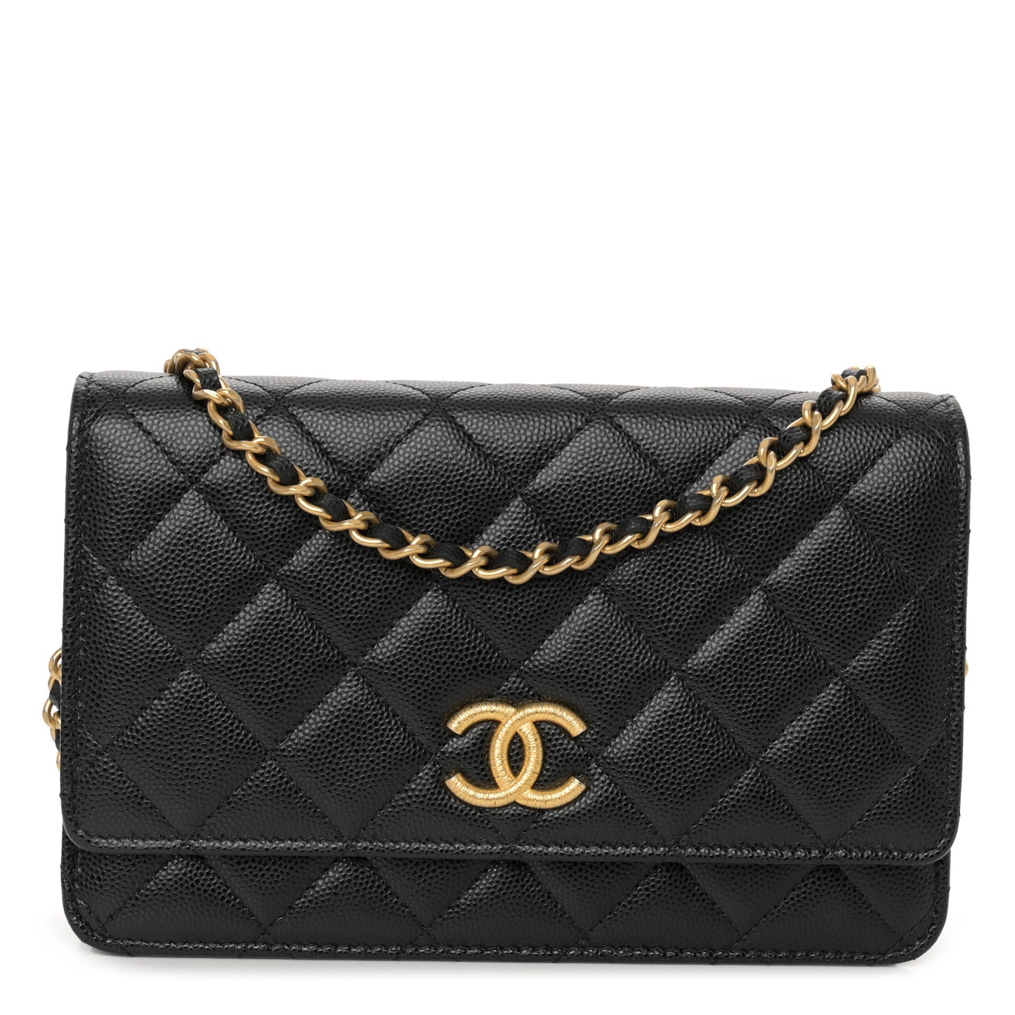 Caviar Quilted Textured CC Wallet On Chain WOC Black