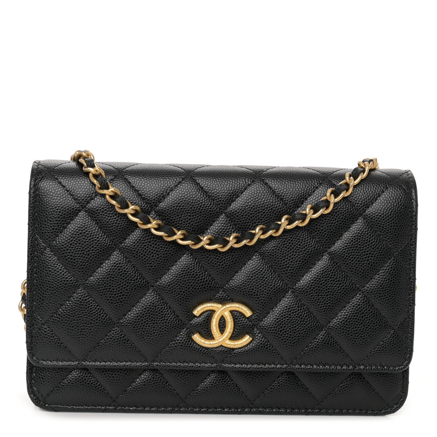 Chanel Caviar Quilted Textured CC Wallet On Chain WOC Black 1 of 11