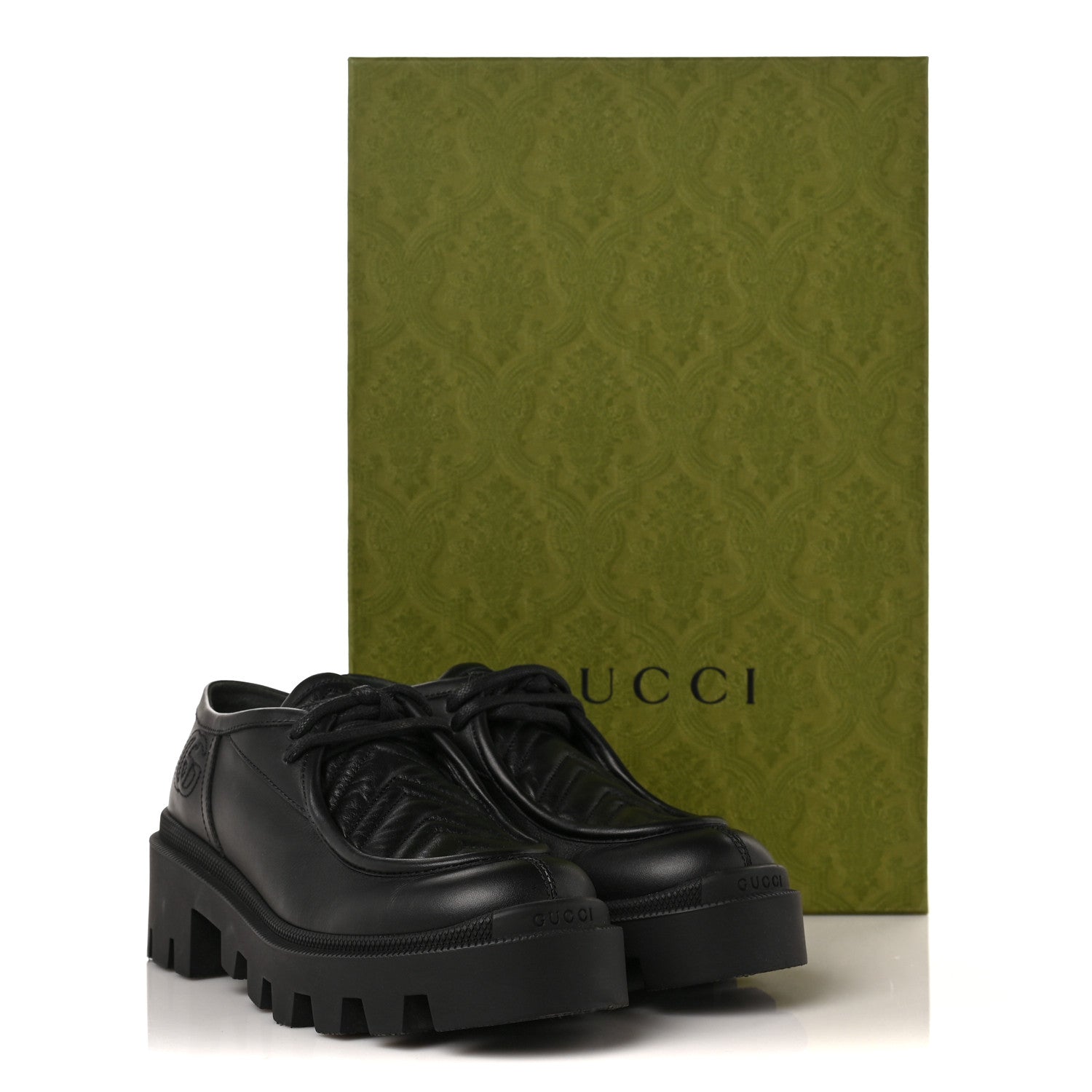 Gucci Calfskin Nappa Matelasse Lug Sole Derby Loafers 35.5 Black 7 of 7