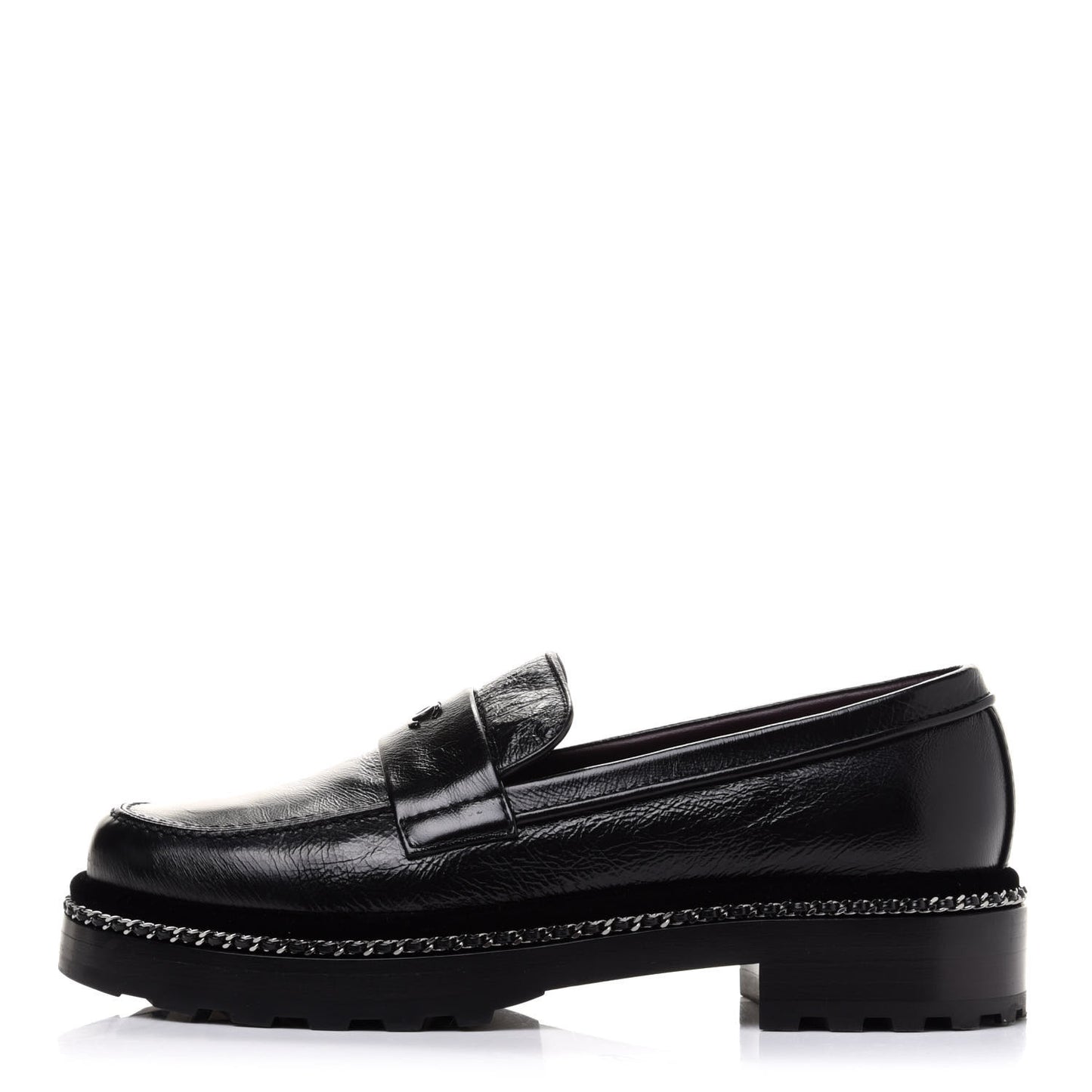 Crinkled Calfskin Velvet CC Chain Mocassin Loafers 38 Black