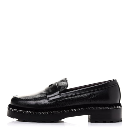 Chanel Crinkled Calfskin Velvet CC Chain Mocassin Loafers 38 Black 1 of 10