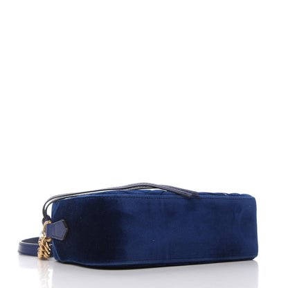 Gucci Velvet Matelasse Small GG Marmont Chain Shoulder Bag Cobalt 4 of 10