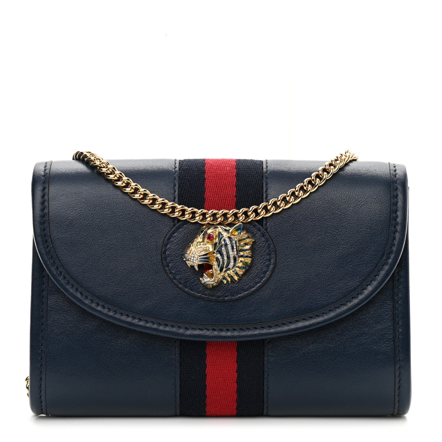 Gucci Textured Calfskin Web Mini Rajah Slim Flap Shoulder Bag Blue 1 of 11