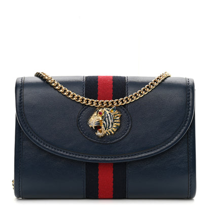 Gucci Textured Calfskin Web Mini Rajah Slim Flap Shoulder Bag Blue 1 of 11