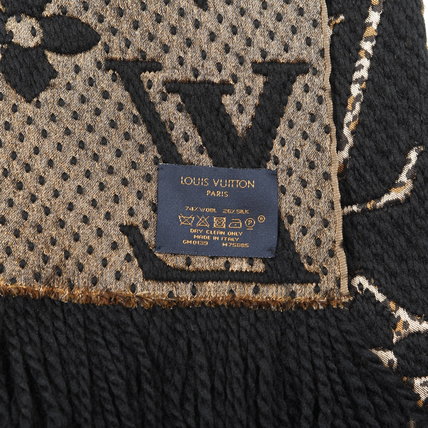 Louis Vuitton Wool Silk Monogram Giant Jungle Logomania Shine Scarf Black 3 of 3