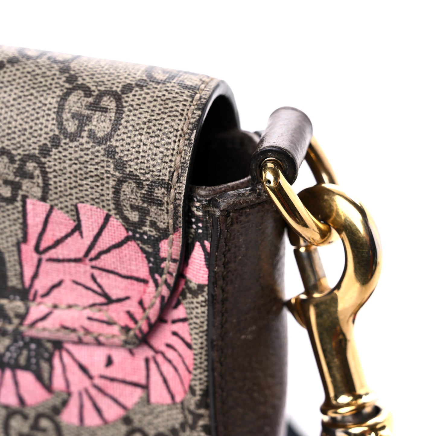 GG Supreme Monogram Bengal Web Medium Padlock Messenger Shoulder Bag Beige Pink