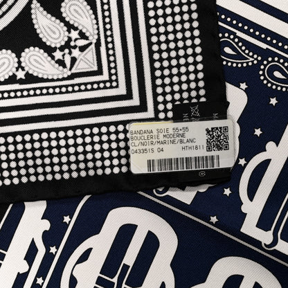 Hermes Silk Bouclerie Moderne Scarf 55 Black Marine White 3 of 4