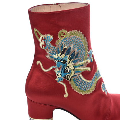 Gucci Silk Satin Malaga Kid Embroidered Candy Dragon Block-Heel Ankle Boot 36.5 Red 11 of 11
