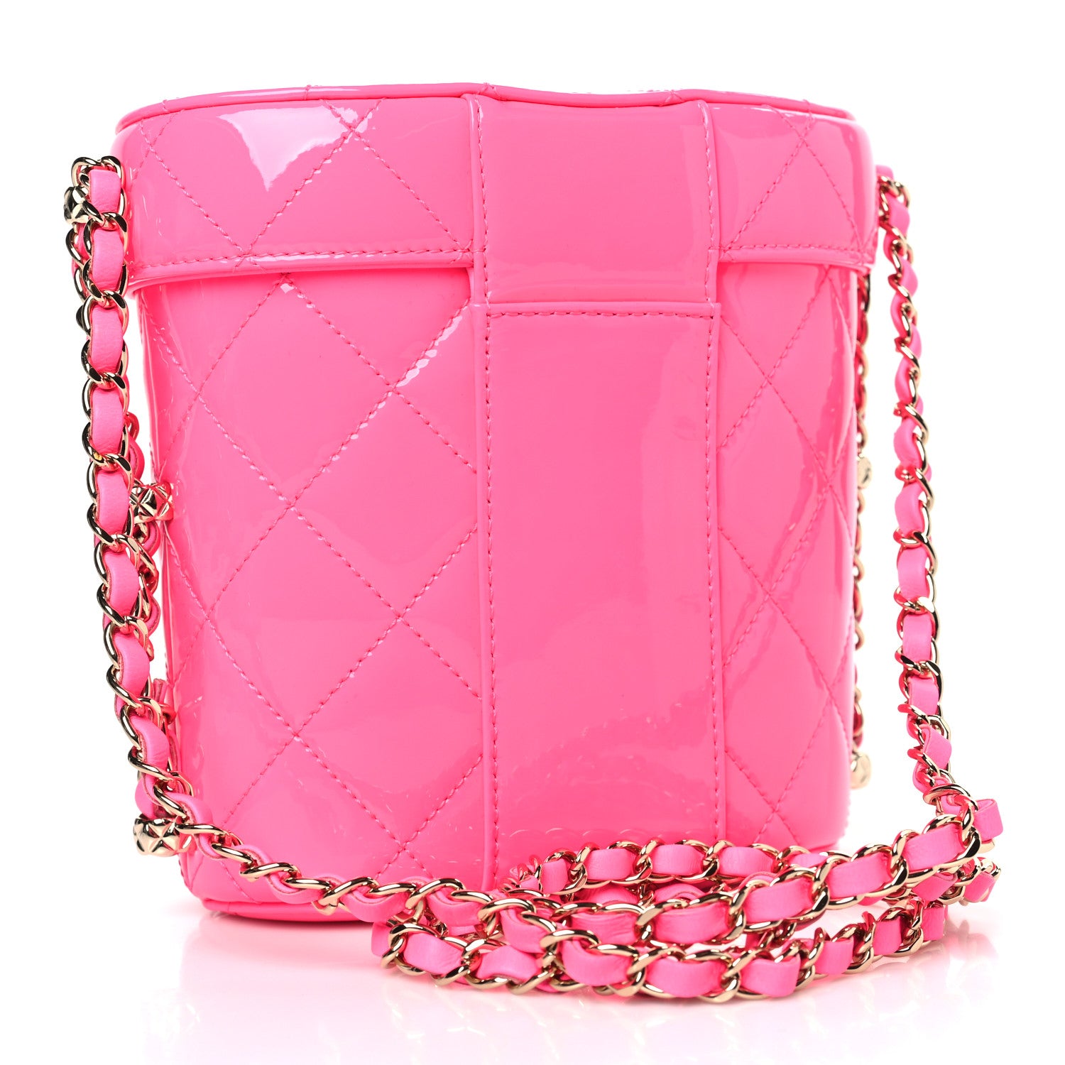 Chanel Patent Quilted CC Vani-Tea Case With Chain Neon Pink 3 of 9