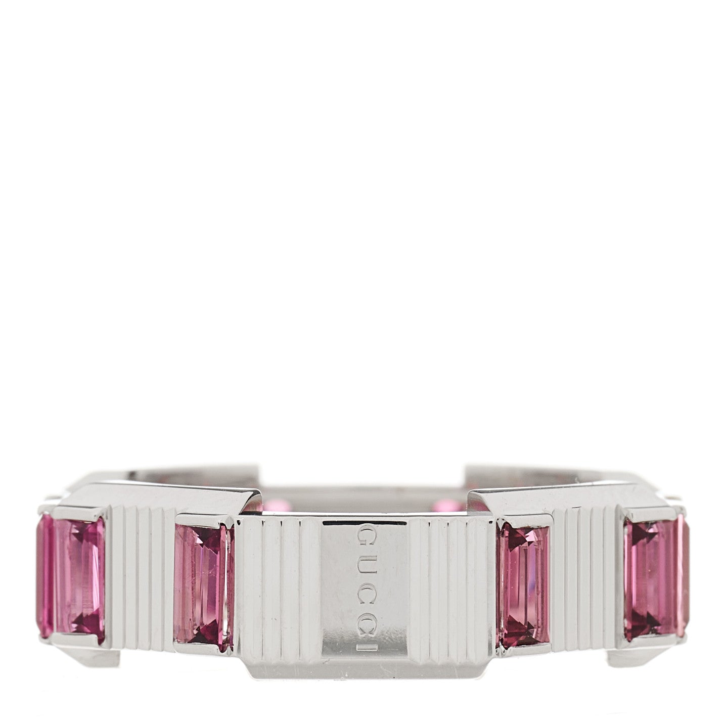Gucci 18K White Gold Rubellite 7mm Link to Love Ring 54 6.75 3 of 4