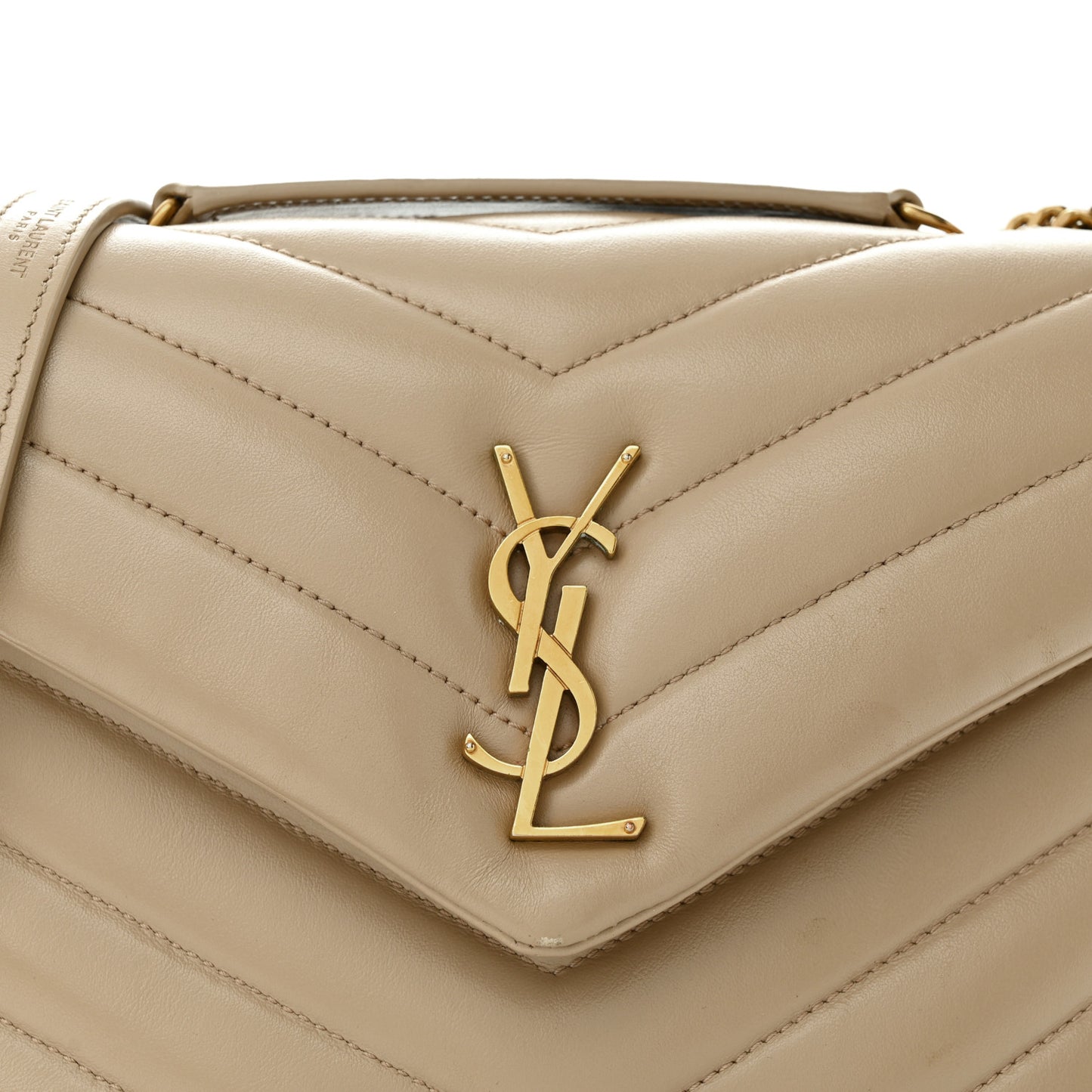 Calfskin Y Quilted Monogram Small Loulou Chain Satchel Dark Beige