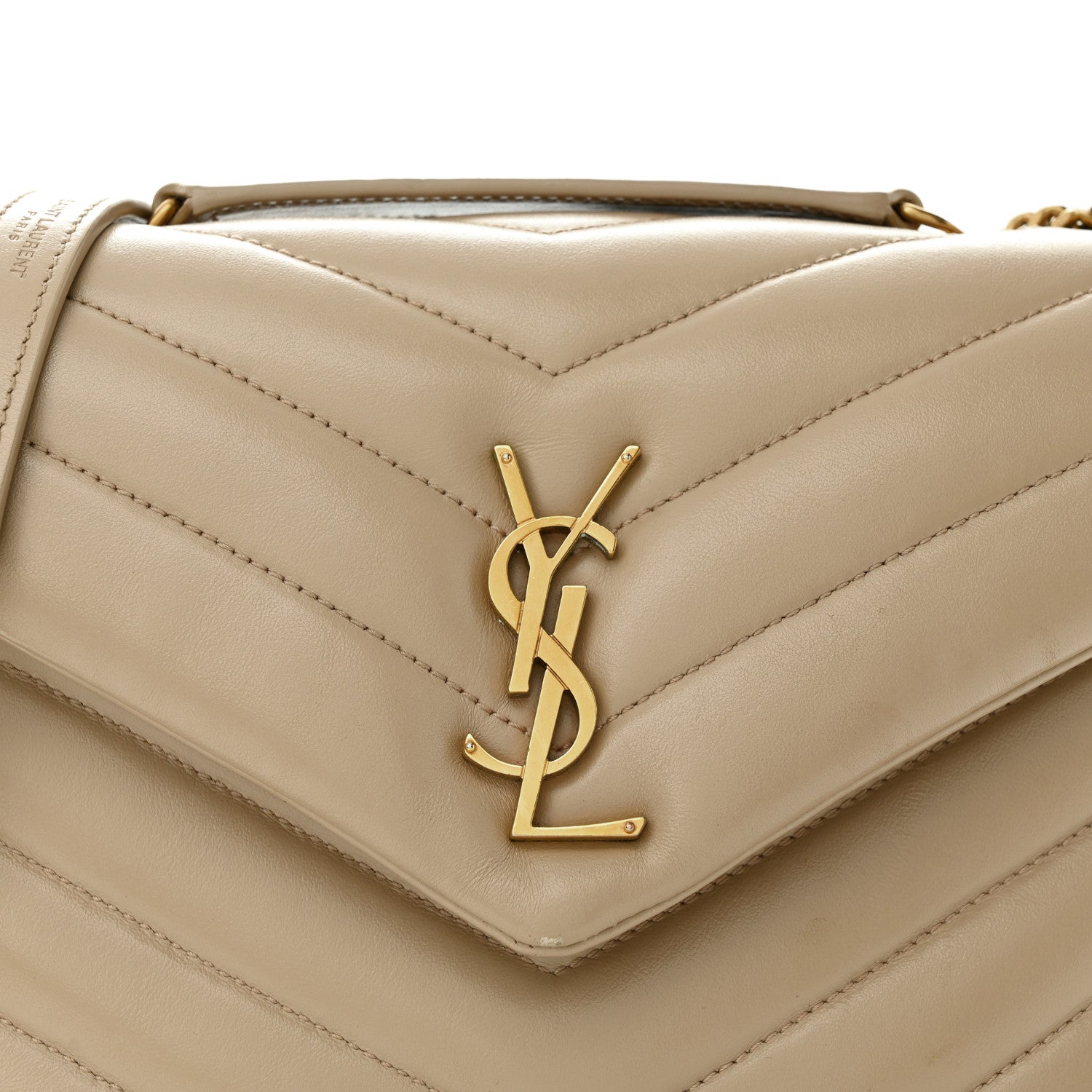 Saint Laurent Calfskin Y Quilted Monogram Small Loulou Chain Satchel Dark Beige 8 of 13