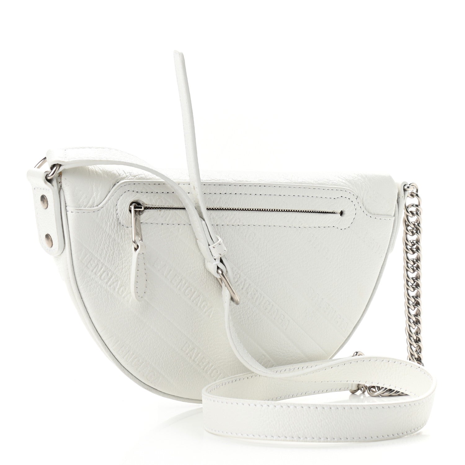 Balenciaga Shiny Goatskin Allover Logo Embossed XXS Souvenir Belt Bag White 2 of 9