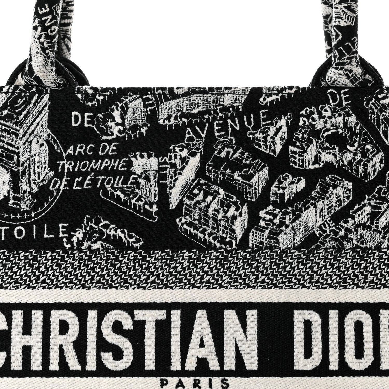 Christian Dior Canvas Embroidered Medium Plan De Paris Book Tote Black White 8 of 10