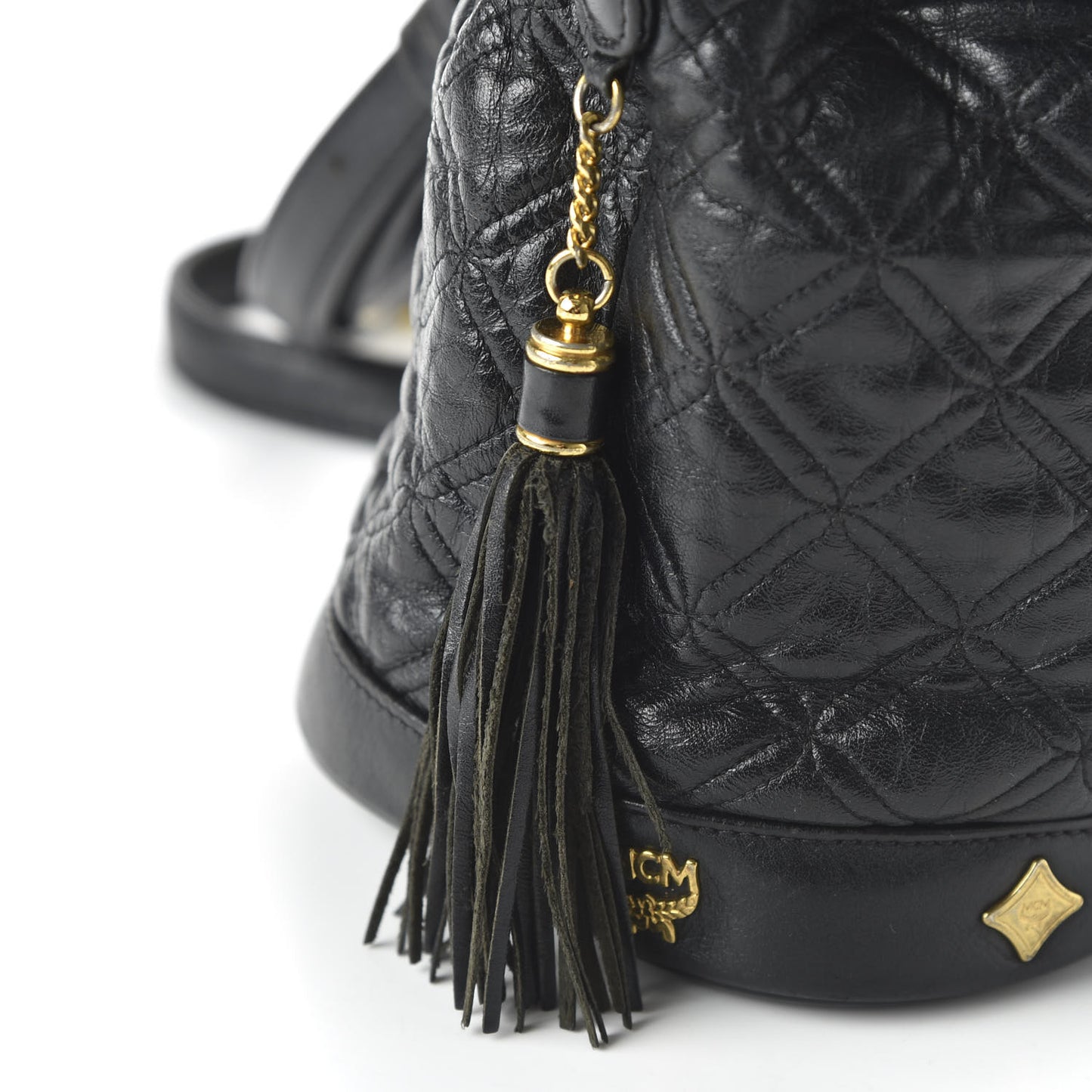 Calfskin Quilted Studded Bucket Bag Black