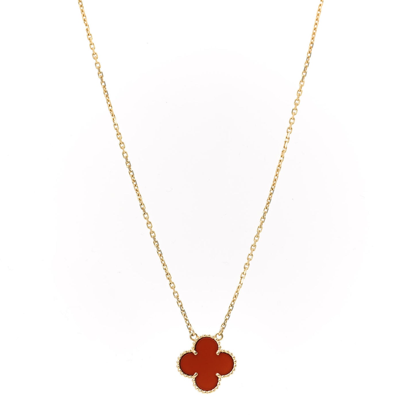 18K Yellow Gold Carnelian Vintage Alhambra Pendant Necklace