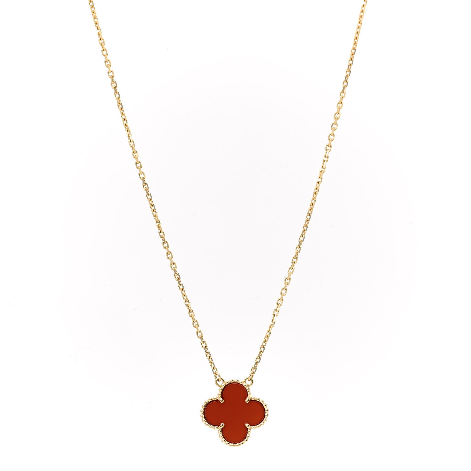 Van Cleef & Arpels 18K Yellow Gold Carnelian Vintage Alhambra Pendant Necklace 1 of 6