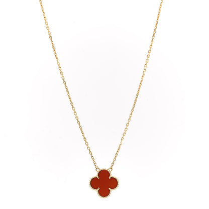Van Cleef & Arpels 18K Yellow Gold Carnelian Vintage Alhambra Pendant Necklace 1 of 6