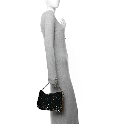 Jimmy Choo Suede Pearl Embellished Callie Tassel Clutch Bag Black 2 of 12