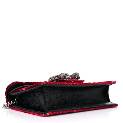 Gucci Velvet GG Monogram Super Mini Dionysus Shoulder Bag Red Cipria Black 4 of 8