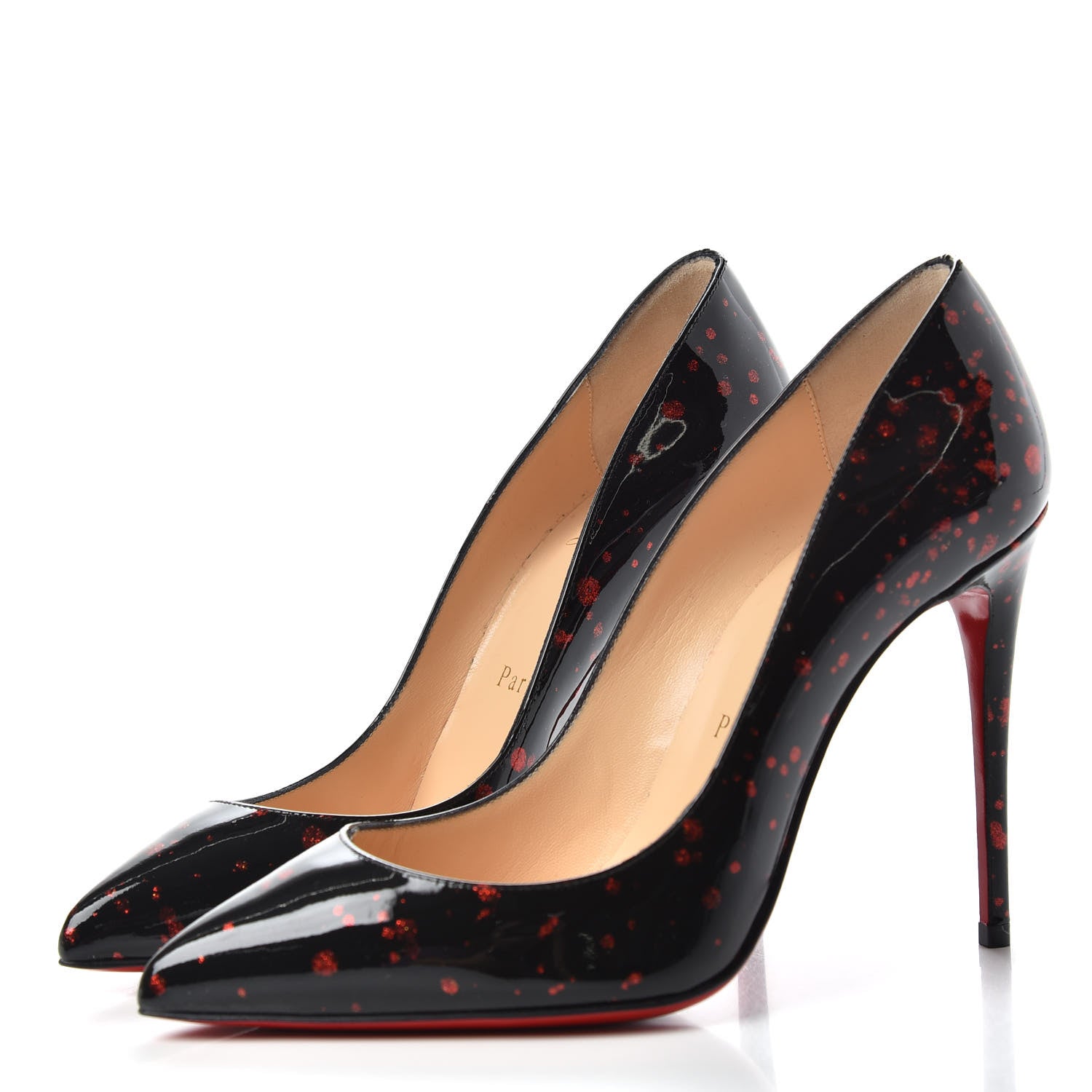 Christian Louboutin Patent Pollock Pigalle Follies 100 Pumps 35 Black Red 3 of 10