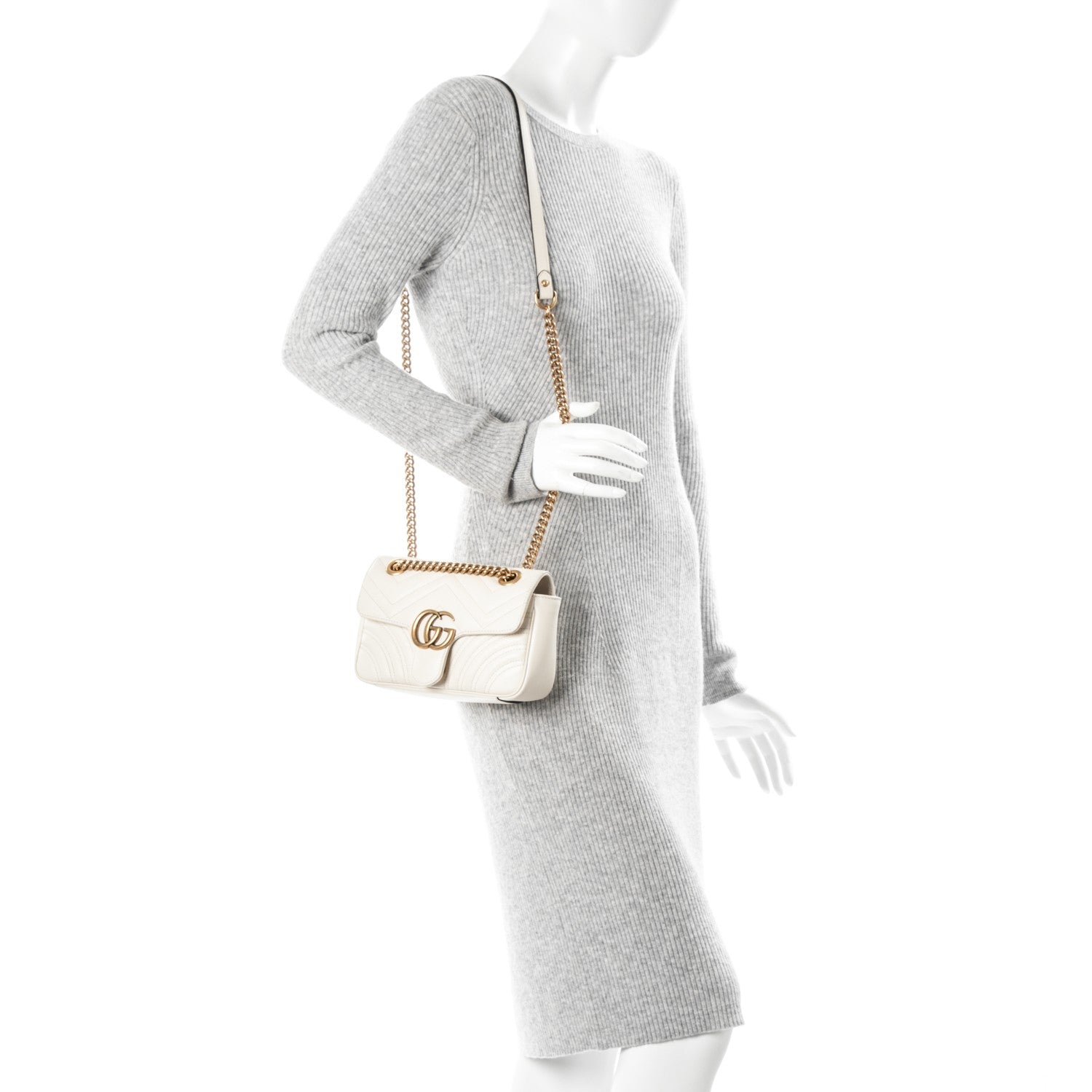 Gucci Calfskin Matelasse Mini GG Marmont Shoulder Bag White 2 of 7
